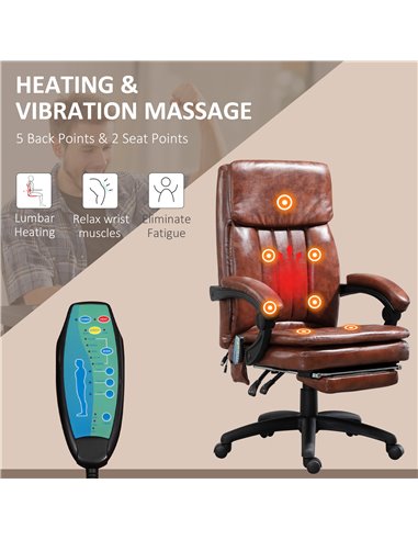 Vinsetto High Back Office Chair with Footrest, 7 Massage Points, PU Leather, Brown