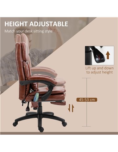 Vinsetto High Back Office Chair with Footrest, 7 Massage Points, PU Leather, Brown