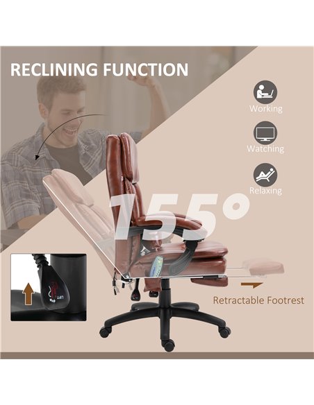 Vinsetto High Back Office Chair with Footrest, 7 Massage Points, PU Leather, Brown - pic 23141 | FastDaddyshop