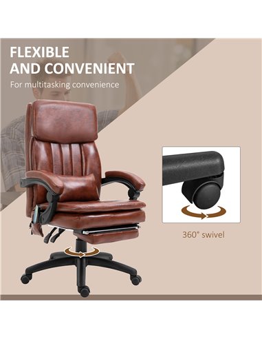Vinsetto High Back Office Chair with Footrest, 7 Massage Points, PU Leather, Brown
