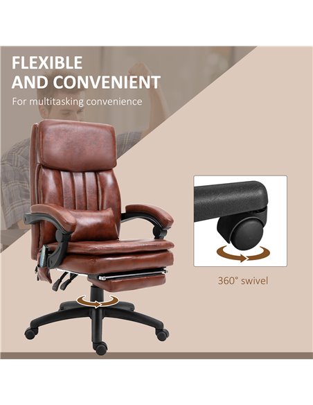 Vinsetto High Back Office Chair with Footrest, 7 Massage Points, PU Leather, Brown - pic 23142 | FastDaddyshop