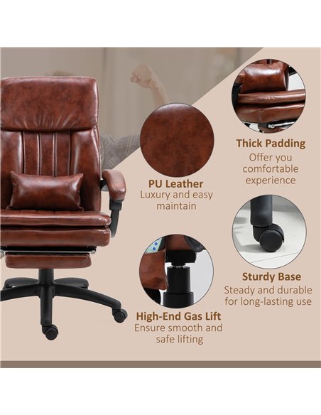 Vinsetto High Back Office Chair with Footrest, 7 Massage Points, PU Leather, Brown - pic 23143 | FastDaddyshop