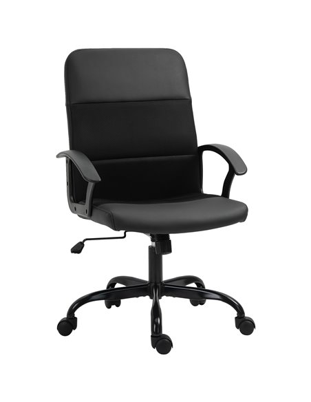 Vinsetto PVC Leather & Mesh Panel Blend Office Chair with, Tilt, 5 Wheels, Stylish Black - pic 23145 | FastDaddyshop