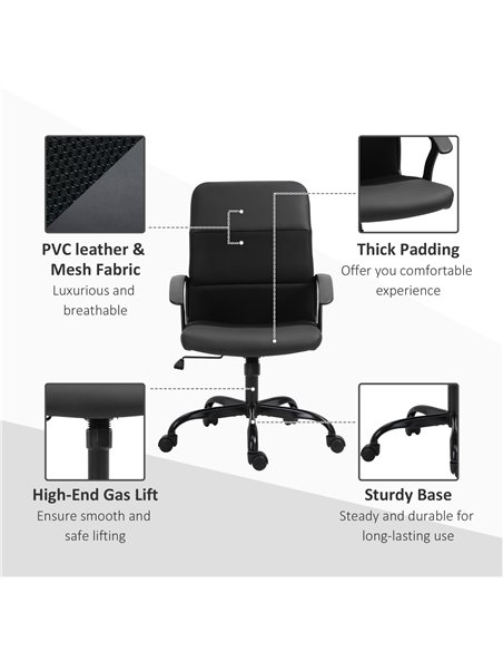Vinsetto PVC Leather & Mesh Panel Blend Office Chair with, Tilt, 5 Wheels, Stylish Black - pic 23151 | FastDaddyshop