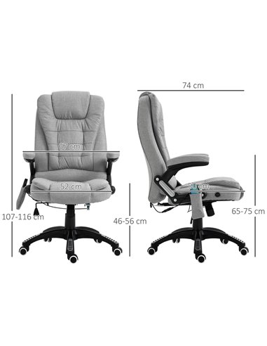 Vinsetto High Back Ergonomic Office Chair with Massager, Heated, Light Grey