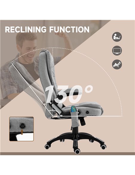 Vinsetto High Back Ergonomic Office Chair with Massager, Heated, Light Grey - pic 23160 | FastDaddyshop