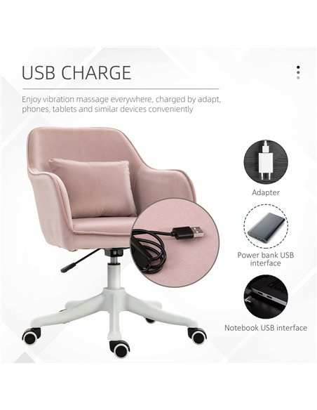 Vinsetto Velvet Style Office Chair with Rechargeable Electric Vibration Massage Lumbar Pillow, Pink - pic 23166 | FastDaddyshop