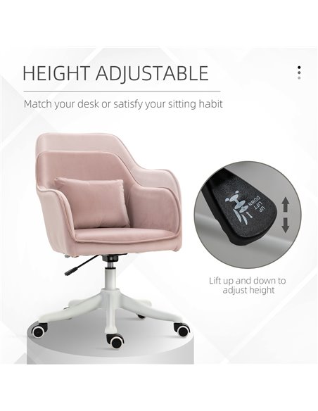 Vinsetto Velvet Style Office Chair with Rechargeable Electric Vibration Massage Lumbar Pillow, Wheels, Pink - pic 23167 | FastDaddyshop