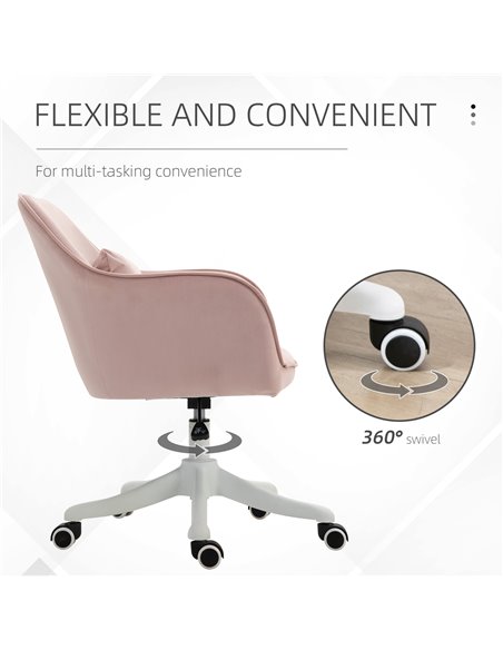 Vinsetto Velvet Style Office Chair with Rechargeable Electric Vibration Massage Lumbar Pillow, Wheels, Pink - pic 23168 | FastDaddyshop