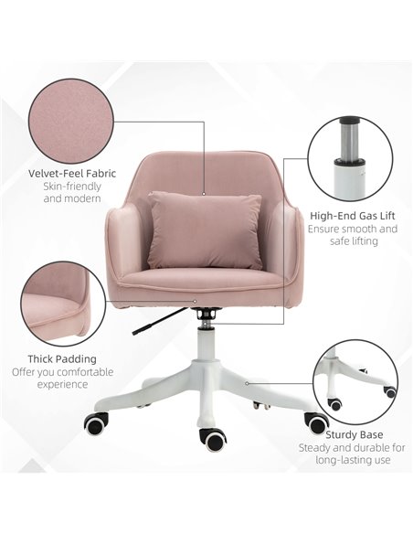 Vinsetto Velvet Style Office Chair with Rechargeable Electric Vibration Massage Lumbar Pillow, Wheels, Pink - pic 23169 | FastDaddyshop