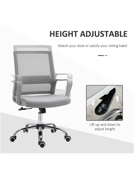 Vinsetto Ergonomic Mesh Desk Chair with Adjustable Height Armrest, Grey - pic 23175 | FastDaddyshop