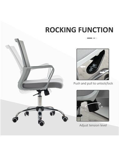 Vinsetto Ergonomic Desk Chair Mesh Office Chair with Adjustable Height Armrest and 360° Swivel Castor Wheels Grey