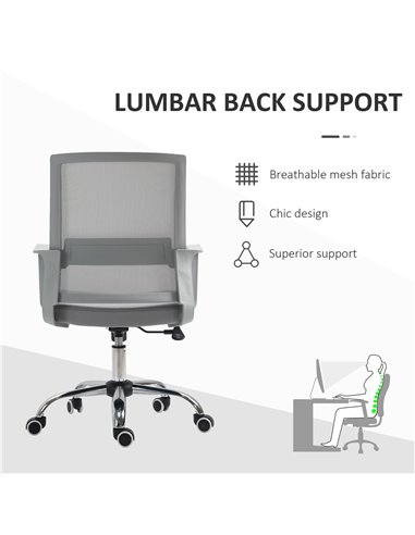 Vinsetto Ergonomic Desk Chair Mesh Office Chair with Adjustable Height Armrest and 360° Swivel Castor Wheels Grey