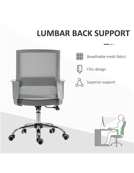 Vinsetto Ergonomic Desk Chair Mesh Office Chair with Adjustable Height Armrest and 360° Swivel Castor Wheels Grey - pic 23177 | FastDaddyshop