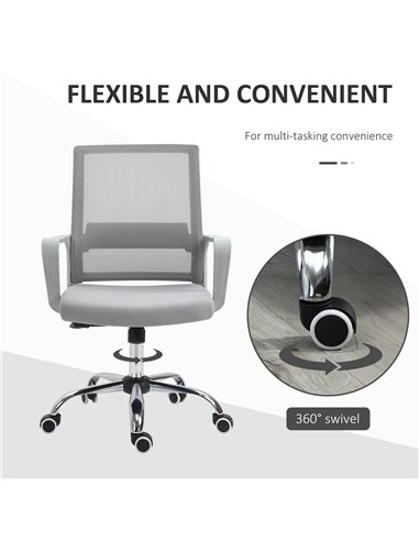 Vinsetto Ergonomic Desk Chair Mesh Office Chair with Adjustable Height Armrest and 360° Swivel Castor Wheels Grey
