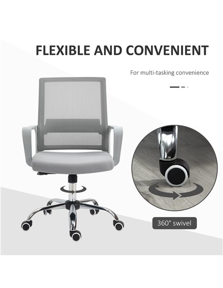 Vinsetto Ergonomic Desk Chair Mesh Office Chair with Adjustable Height Armrest and 360° Swivel Castor Wheels Grey - pic 23178 | FastDaddyshop