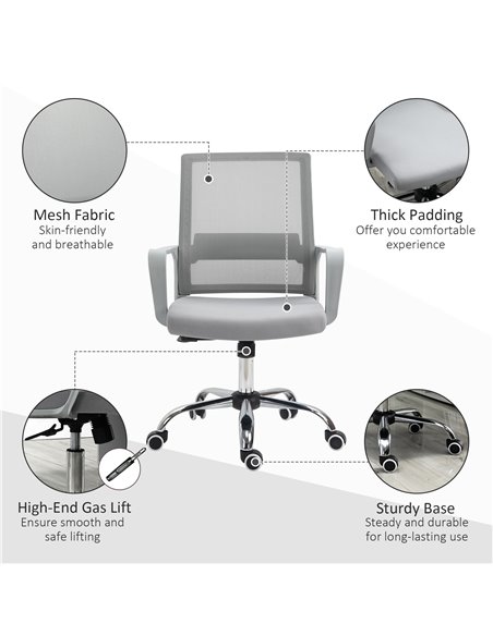 Vinsetto Ergonomic Desk Chair Mesh Office Chair with Adjustable Height Armrest and 360° Swivel Castor Wheels Grey - pic 23179 | FastDaddyshop