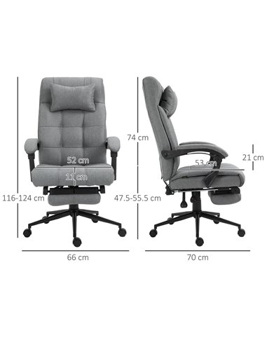 Vinsetto Ergonomic Office Chair with Footrest, Armrests, Headrest, Light Grey