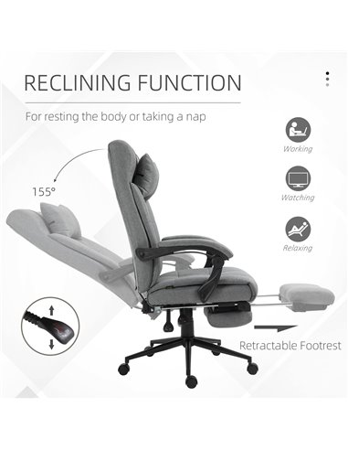 Vinsetto Ergonomic Office Chair with Footrest, Armrests, Headrest, Light Grey