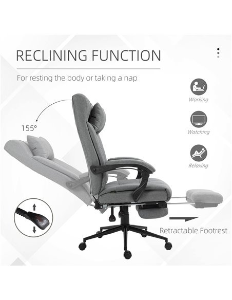 Vinsetto Ergonomic Office Chair with Footrest, Armrests, Headrest, Light Grey - pic 23185 | FastDaddyshop