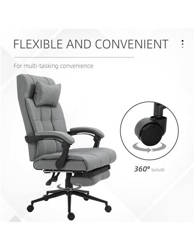 Vinsetto Office Chair with Footrest Ergonomic Office Chair with Armrests Lumber Support and Headrest Light Grey