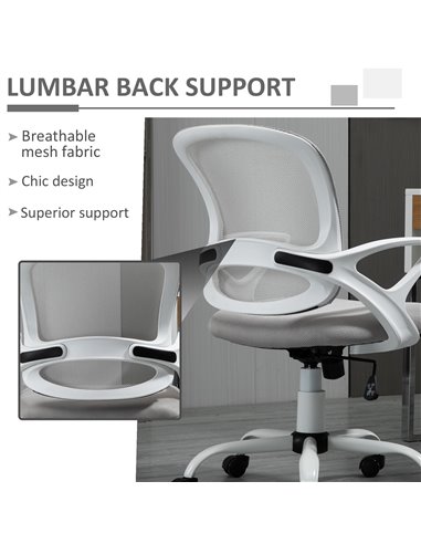 Vinsetto Office Chair Mesh Swivel Desk Chair with Lumbar Back Support Adjustable Height Armrests Grey