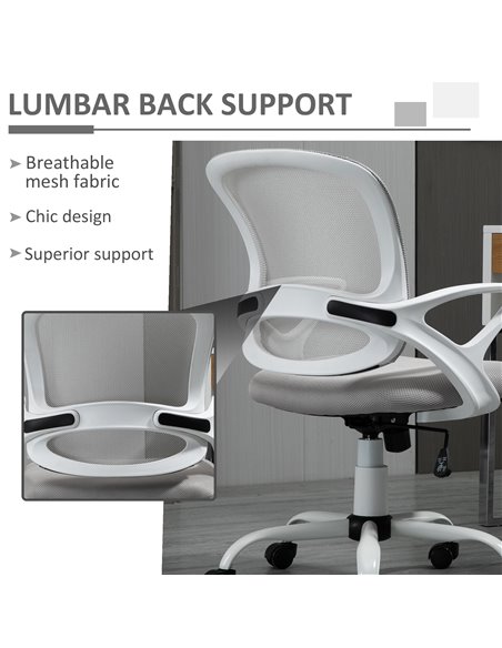 Vinsetto Office Chair Mesh Swivel Desk Chair with Lumbar Back Support Adjustable Height Armrests Grey - pic 23195 | FastDaddyshop