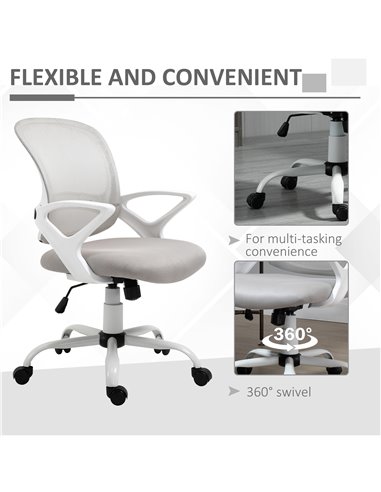 Vinsetto Office Chair Mesh Swivel Desk Chair with Lumbar Back Support Adjustable Height Armrests Grey