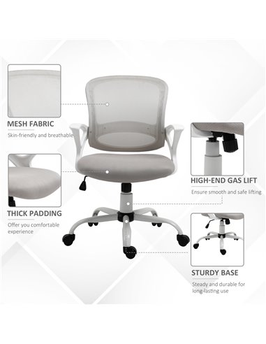 Vinsetto Office Chair Mesh Swivel Desk Chair with Lumbar Back Support Adjustable Height Armrests Grey