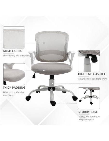 Vinsetto Office Chair Mesh Swivel Desk Chair with Lumbar Back Support Adjustable Height Armrests Grey - pic 23197 | FastDaddyshop