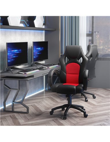 Vinsetto Faux Leather High-Back Office Chair with Wheels, Armrests, Black & Red