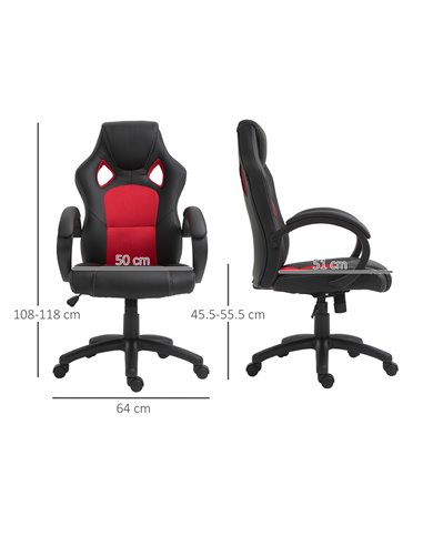 Vinsetto Faux Leather High-Back Office Chair with Wheels, Armrests, Black & Red