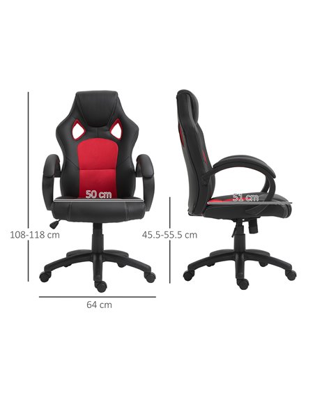 Vinsetto Faux Leather High-Back Office Chair with Wheels, Armrests, Black & Red - pic 23210 | FastDaddyshop