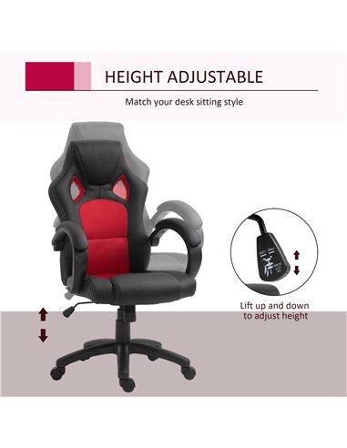 Vinsetto Faux Leather High-Back Office Chair with Wheels, Armrests, Black & Red