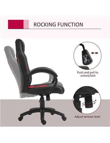 Vinsetto Faux Leather High-Back Office Chair with Wheels, Armrests, Black & Red