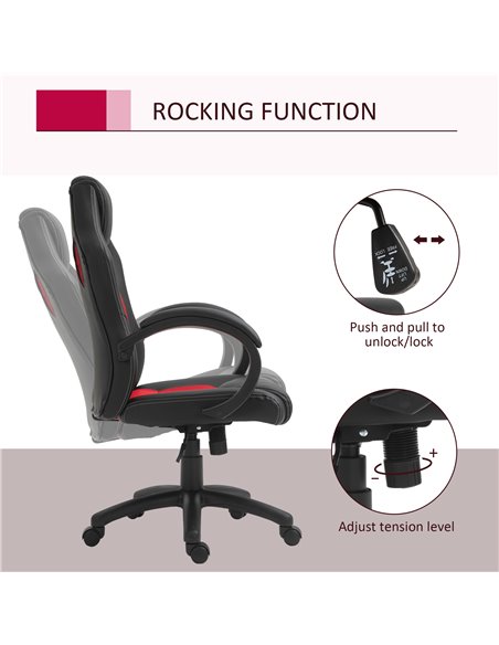 Vinsetto Faux Leather High-Back Office Chair with Wheels, Armrests, Black & Red - pic 23212 | FastDaddyshop