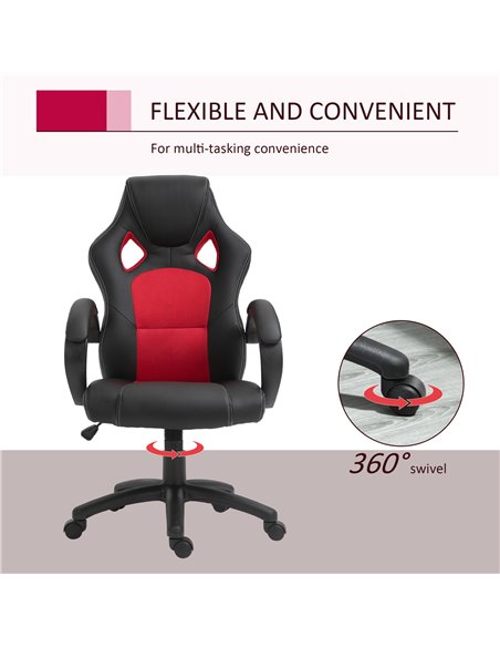 Vinsetto Faux Leather High-Back Office Chair with Wheels, Armrests, Black & Red - pic 23213 | FastDaddyshop
