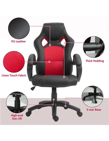 Vinsetto Faux Leather High-Back Office Chair with Wheels, Armrests, Black & Red - pic 23214 | FastDaddyshop
