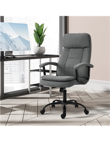 Vinsetto 2-Point Linen-Look Ergonomic Massage Rocking Office Chair, Grey