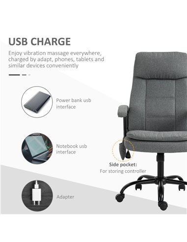 Vinsetto 2-Point Linen-Look Ergonomic Massage Rocking Office Chair, Grey
