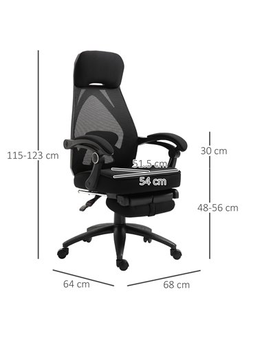 Vinsetto High Back Mesh Office Chair with Footrest, Headrest, Black