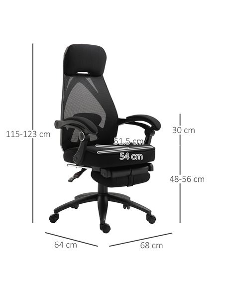 Vinsetto High Back Mesh Office Chair with Footrest, Headrest, Black - pic 23237 | FastDaddyshop