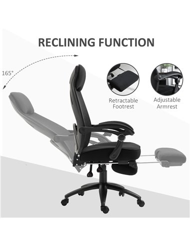 Vinsetto Mesh Office Chair with Footrest for Home Office Lunch Break Recliner High Back Adjustable Height with Headrest, Black