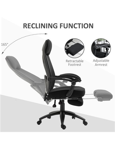Vinsetto Mesh Office Chair with Footrest for Home Office Lunch Break Recliner High Back Adjustable Height with Headrest, Black - pic 23239 | FastDaddyshop