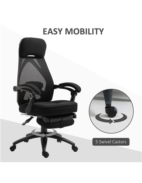 Vinsetto Mesh Office Chair with Footrest for Home Office Lunch Break Recliner High Back Adjustable Height with Headrest, Black - pic 23241 | FastDaddyshop