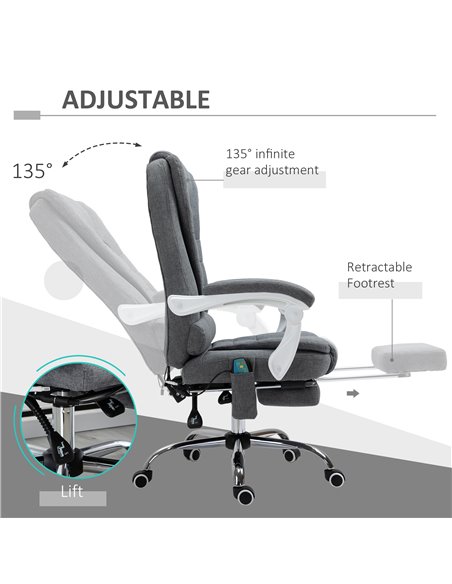 Vinsetto High Back, Heated, Massage Executive Office Chair with 6 Points Vibration, Footrest, Grey - pic 23248 | FastDaddyshop