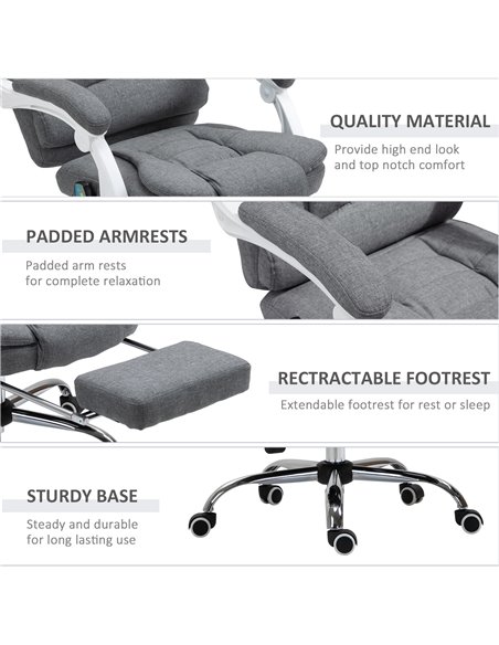 Vinsetto High Back, Heated, Massage Executive Office Chair with 6 Points Vibration, Footrest, Grey - pic 23250 | FastDaddyshop