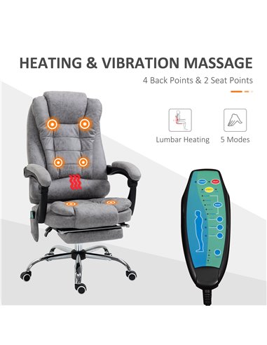 Vinsetto Heated 6 Points Vibration Massage Office Chair with High Back, Footrest, Grey