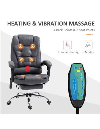 Vinsetto Heated 6 Points Vibration Massage Office Chair with Footrest, Dark Grey