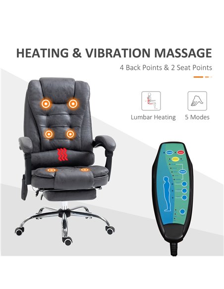 Vinsetto Heated 6 Points Vibration Massage Office Chair with Footrest, Dark Grey - pic 23265 | FastDaddyshop